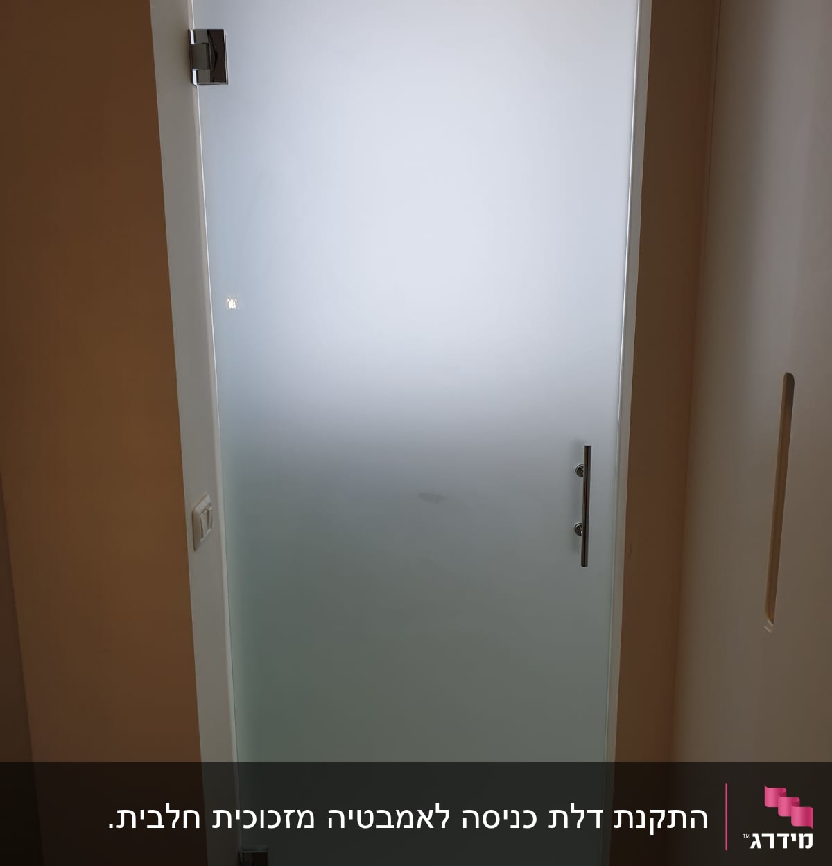 דלת זכוכית חלבית עם ידית מתכת
